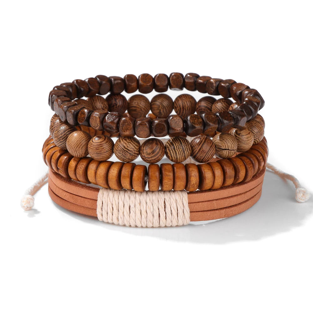 “Men’s Multilayer Wooden Bead Bracelet