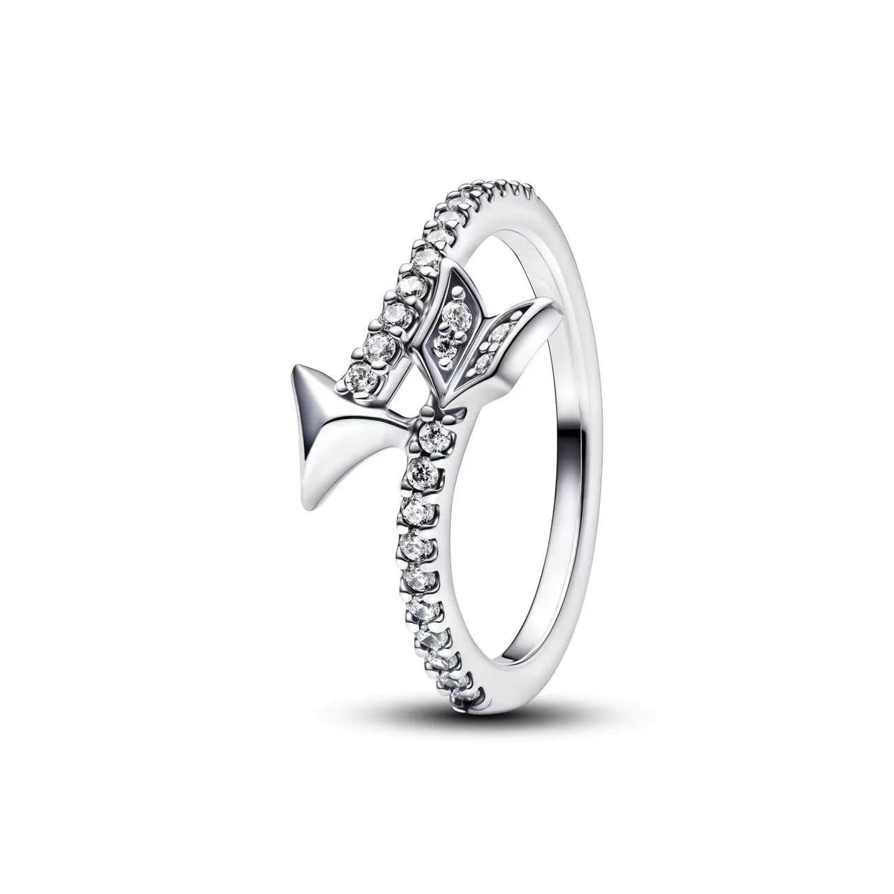 "925 Silver Double Heart Crown Ring – Sparkling Bow & Arrow Design"