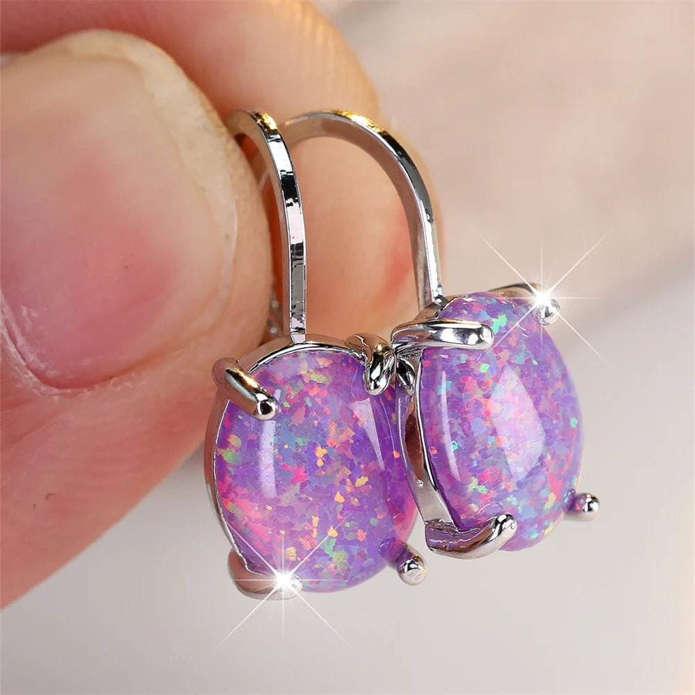 “Oval Opal Hoop Earrings for Women”