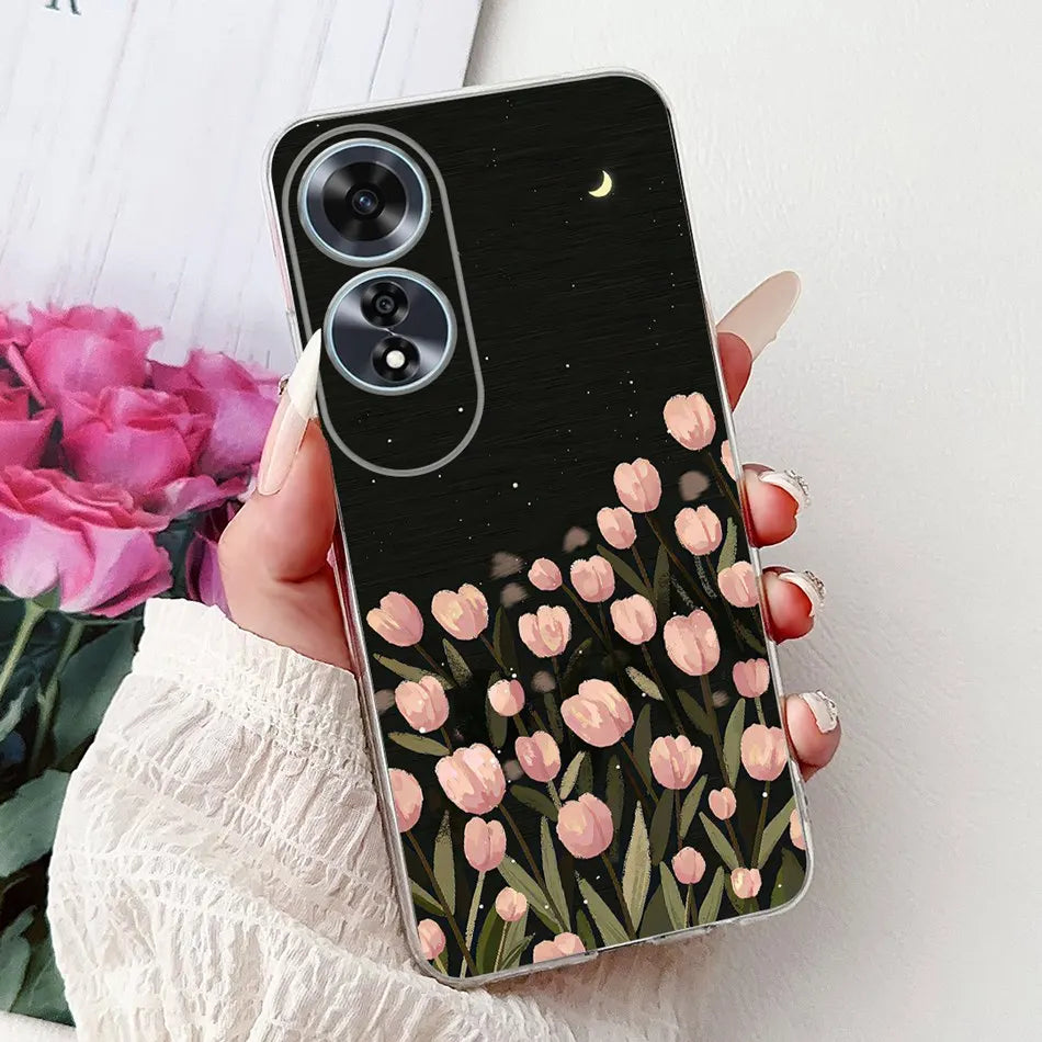 Elegant Floral Cat TPU Cover – OPPO A60