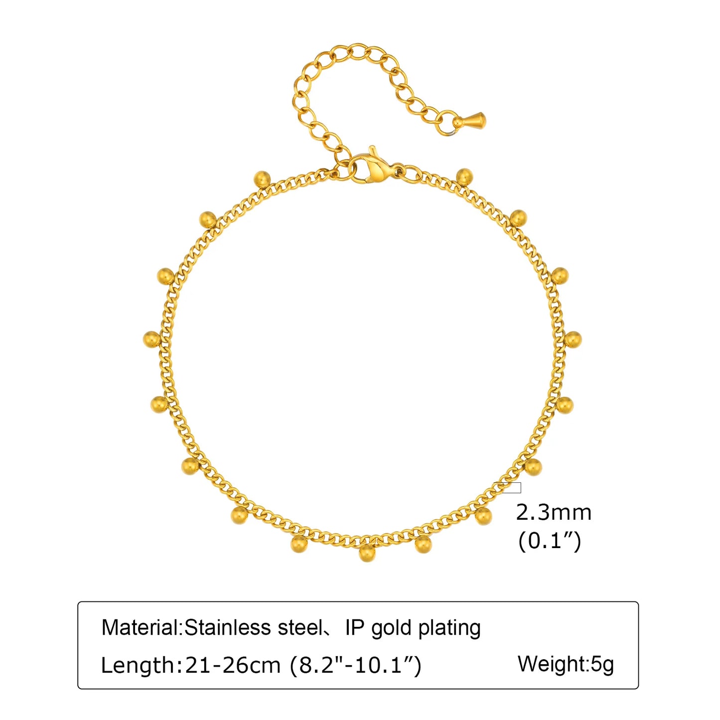 Stainless Steel Evil Eye Anklet, Blue Beads