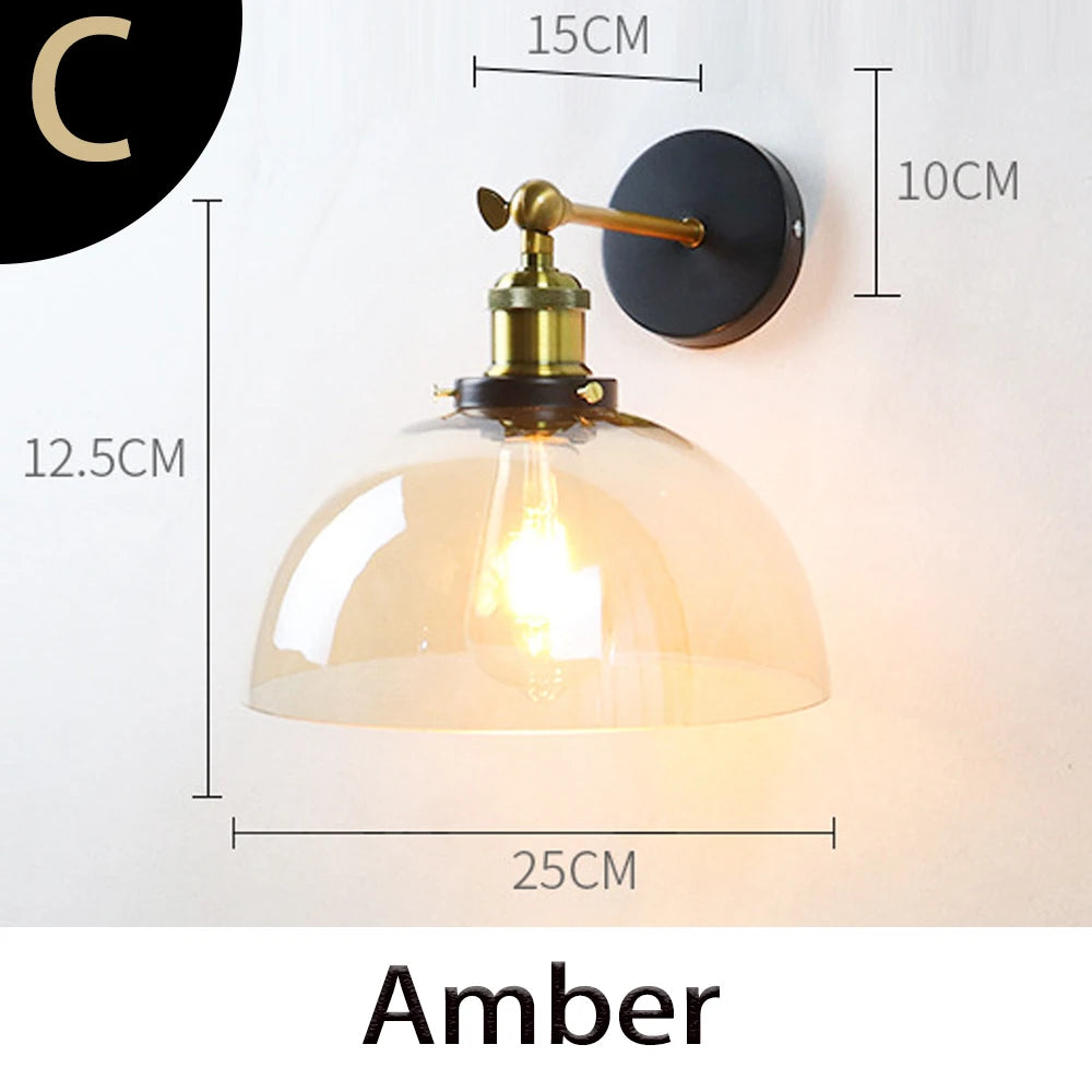 Retro Glass Wall Lamp with Vintage Metal Frame