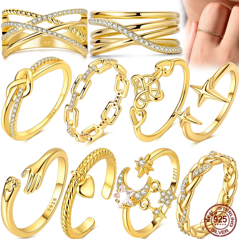 925 Silver Infinite Love Star Moon Ring – Zircon Gift"