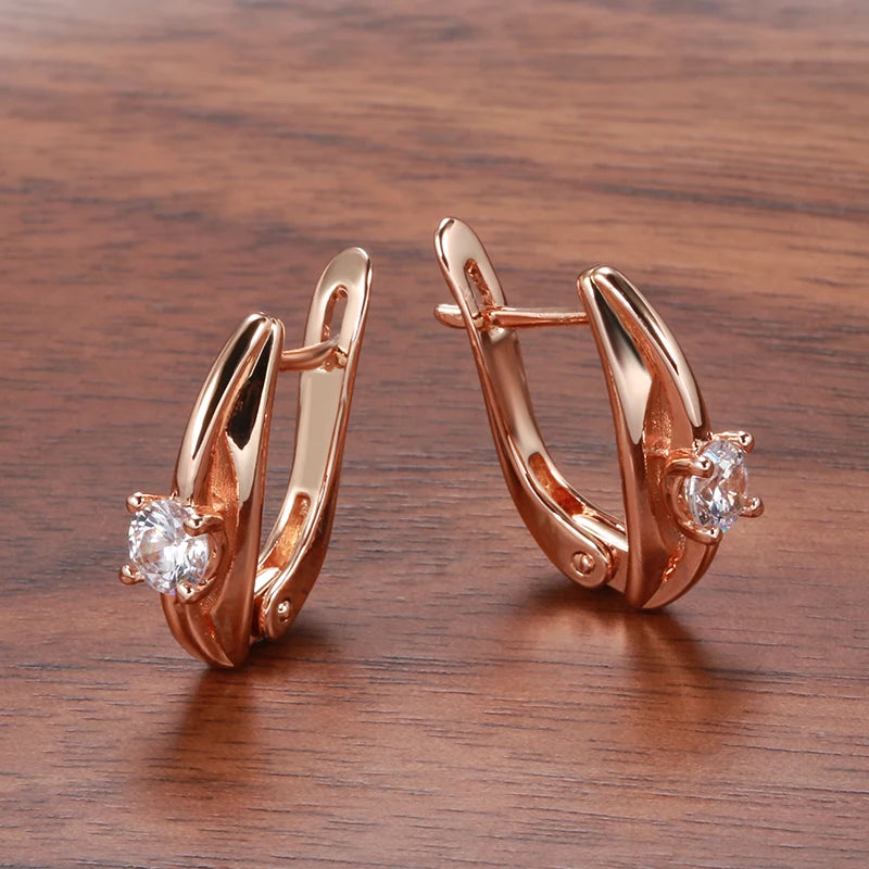 “585 Rose Gold White Zircon Drop Earrings”