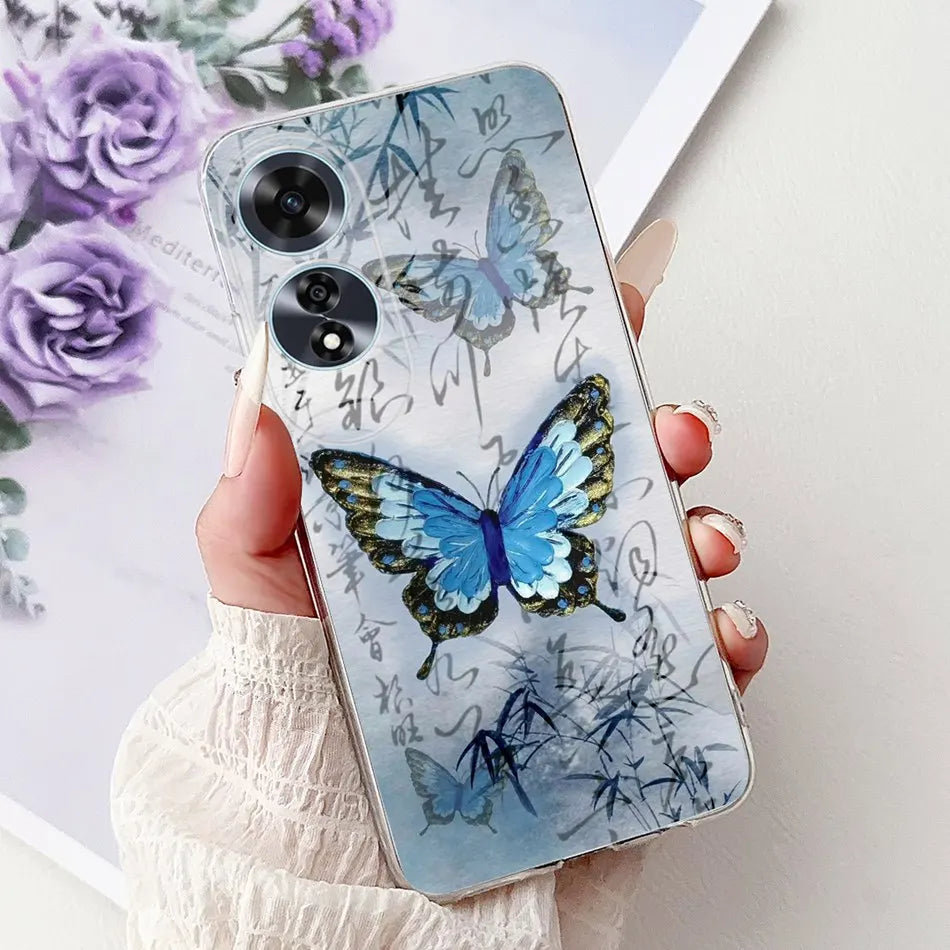 Elegant Floral Cat TPU Cover – OPPO A60