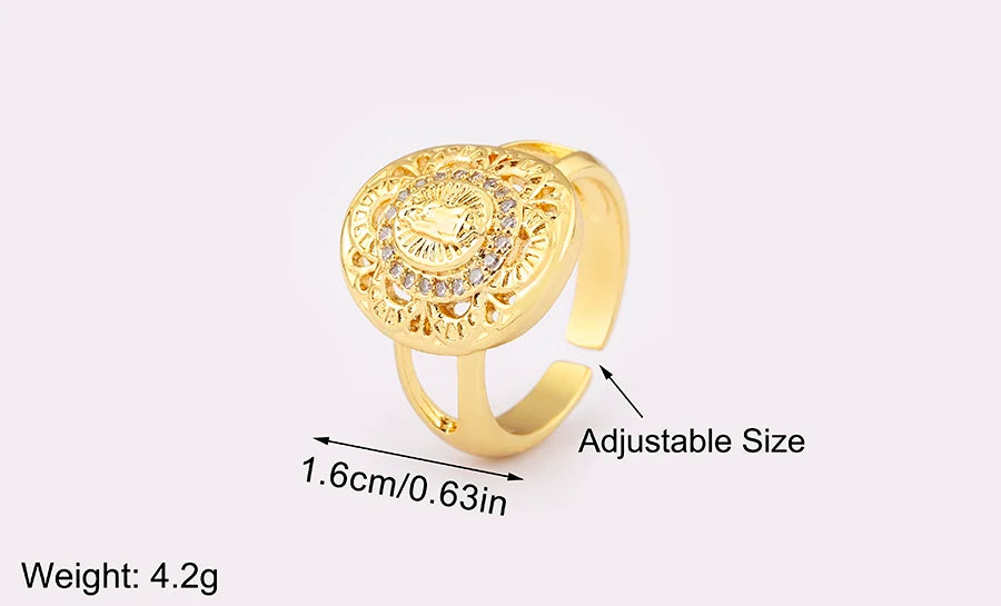 "Retro Virgin Mary Zircon Ring – Adjustable Unisex Jewelry"