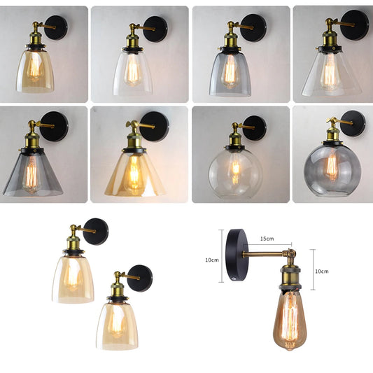 Retro Glass Wall Lamp with Vintage Metal Frame