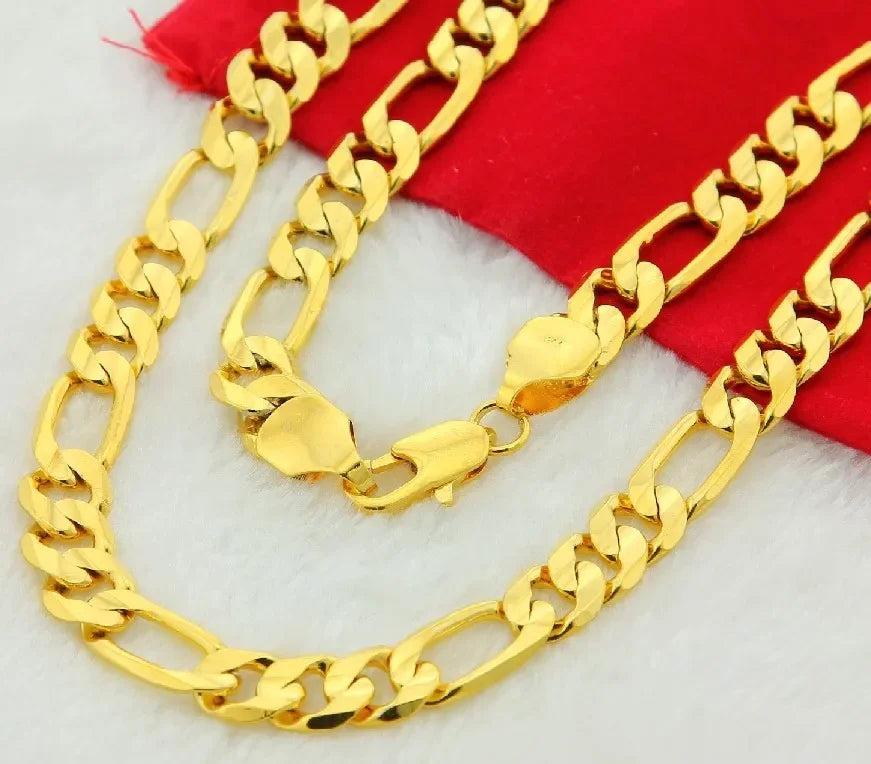 18K Gold Color Silver 8mm Chain Necklace 20in
