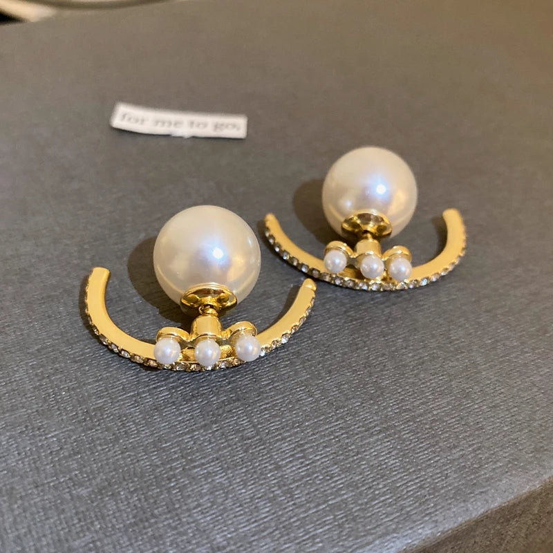 “Long Pearl Rhinestone Drop Earrings”
