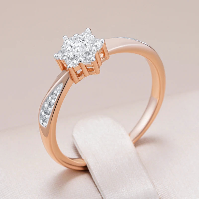 “Kinel Rose Gold Flower Zircon Ring