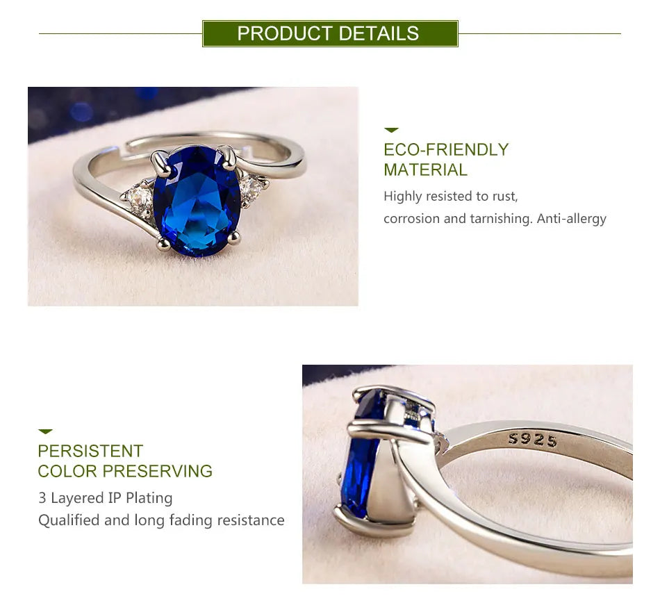 ZDADAN 925 Sterling Silver Round Crystal Ring