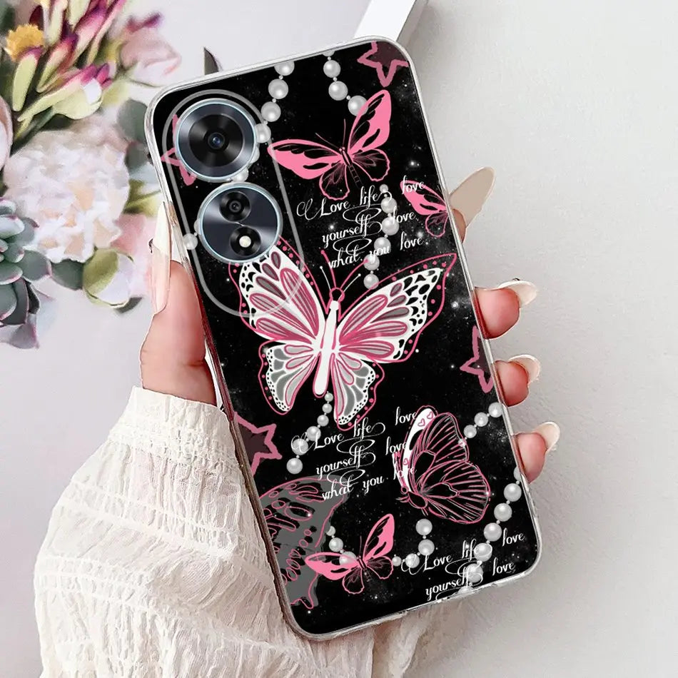 Elegant Floral Cat TPU Cover – OPPO A60