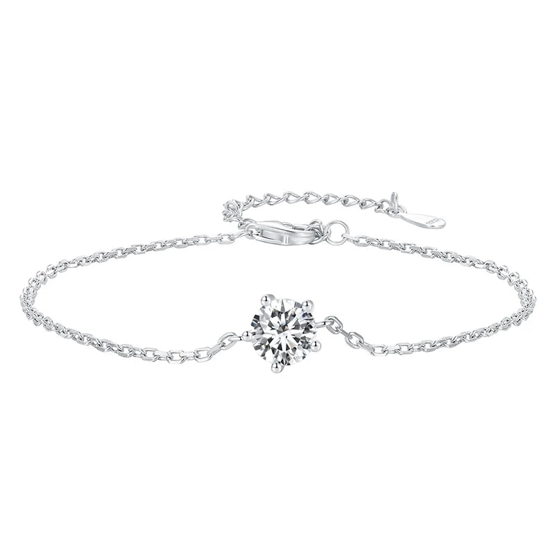“1CT Moissanite Sterling Silver Charm Bracelet for Women”