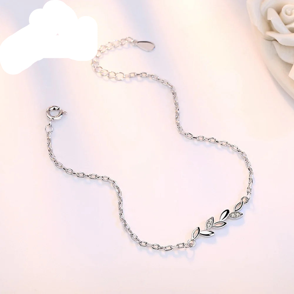 “925 Silver Branch Leaf Charm Bracelet”