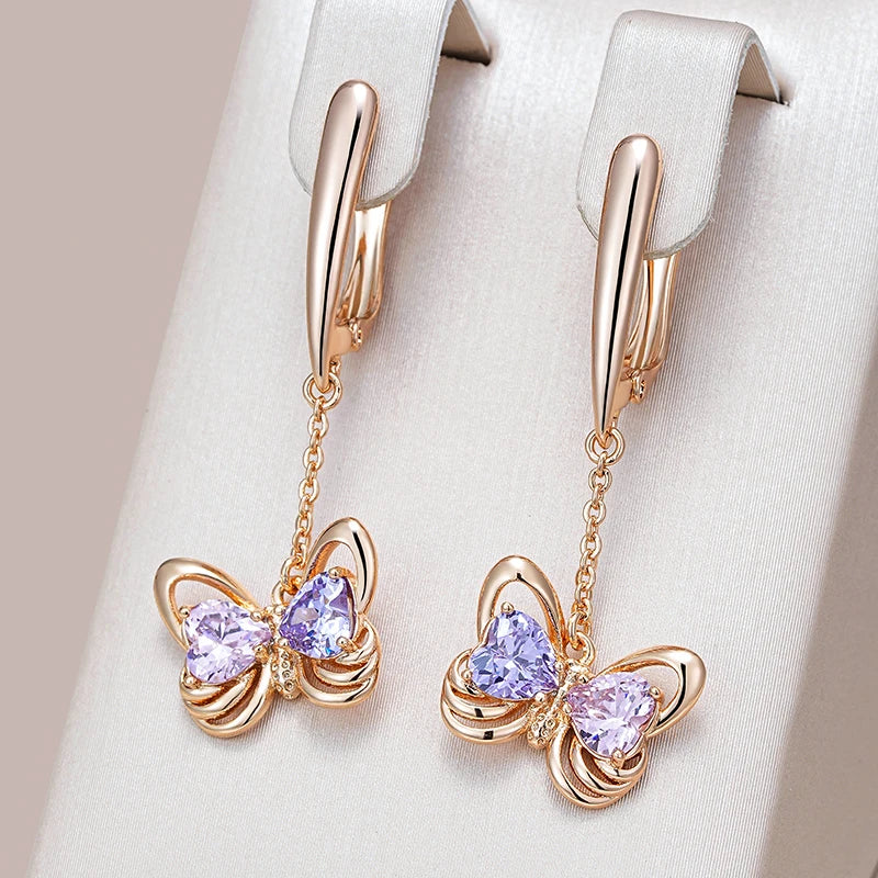 “Butterfly Tassel Rose Gold Zircon Earrings”