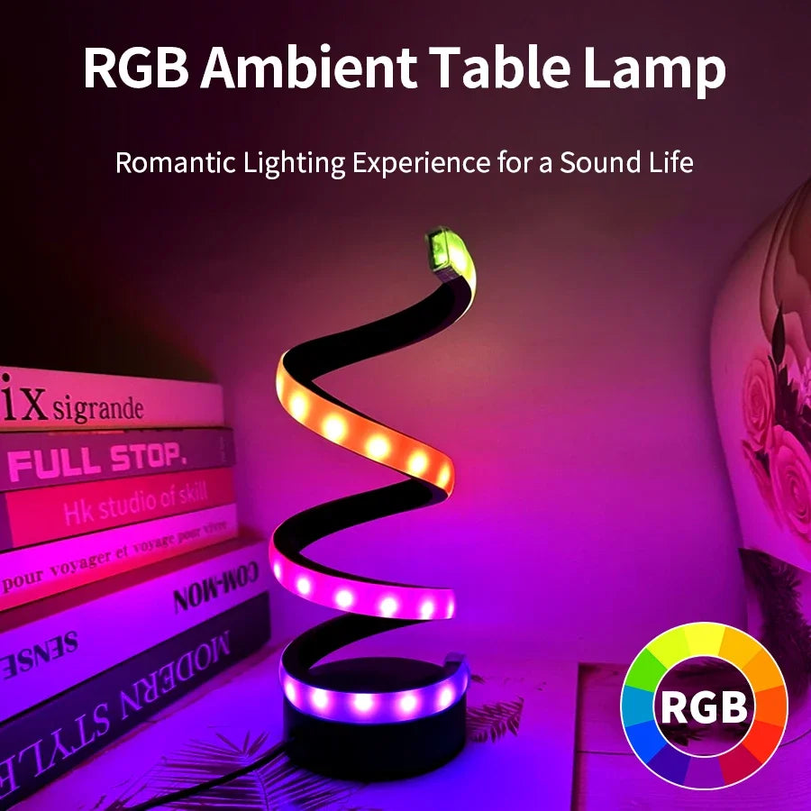 White RGB Led Table Lamp Dimmable USB Night Light Spiral Snake Desk Reading Book Light Office Bedroom Decoration Button Switch