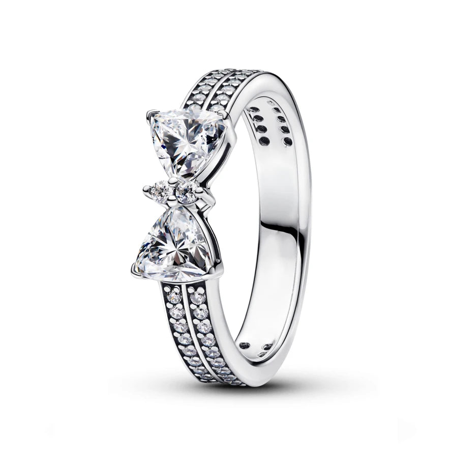 "925 Silver Double Heart Crown Ring – Sparkling Bow & Arrow Design"