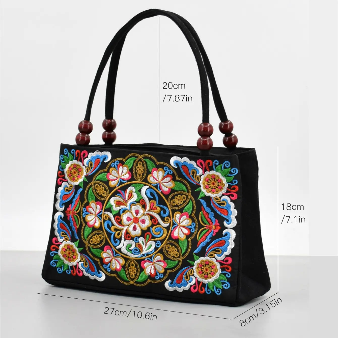 Floral Embroidered Canvas Handbag
