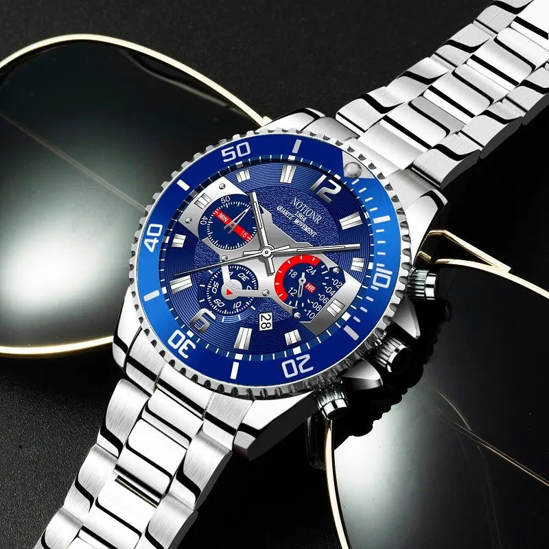 Men's Luxury Quartz Watch, Stainless Steel, Luminous