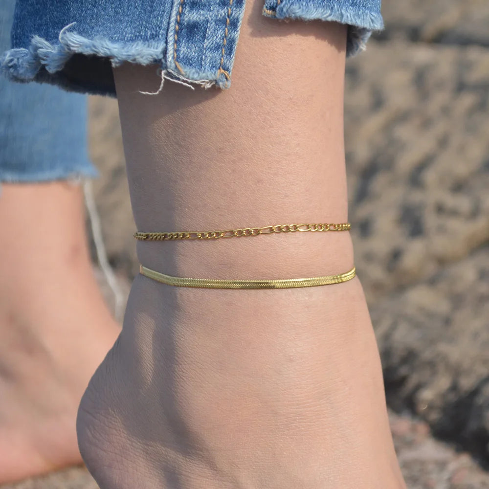 2024 Gold Stainless Steel Layered Anklet for Women