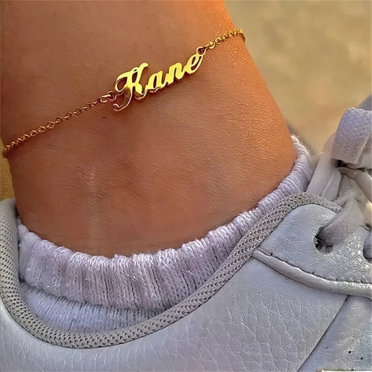 Custom Name Gold Plated Stainless Steel Ankle