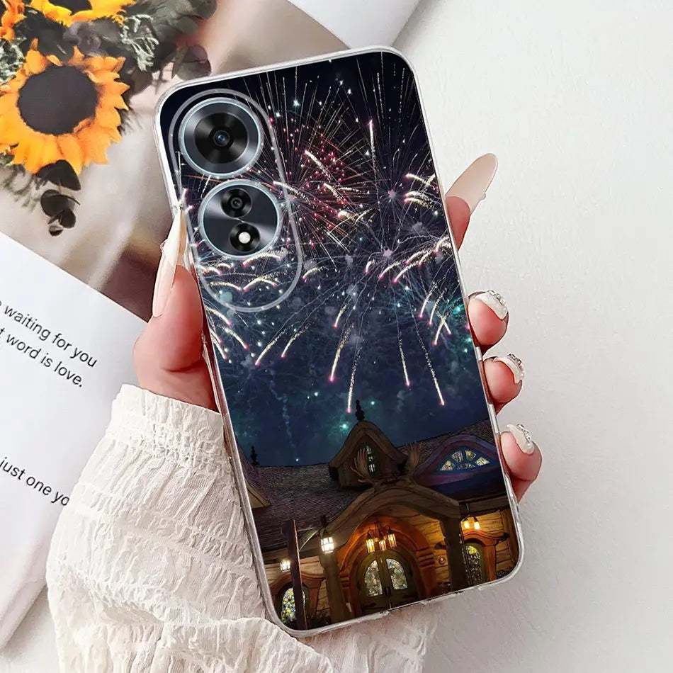Elegant Floral Cat TPU Cover – OPPO A60