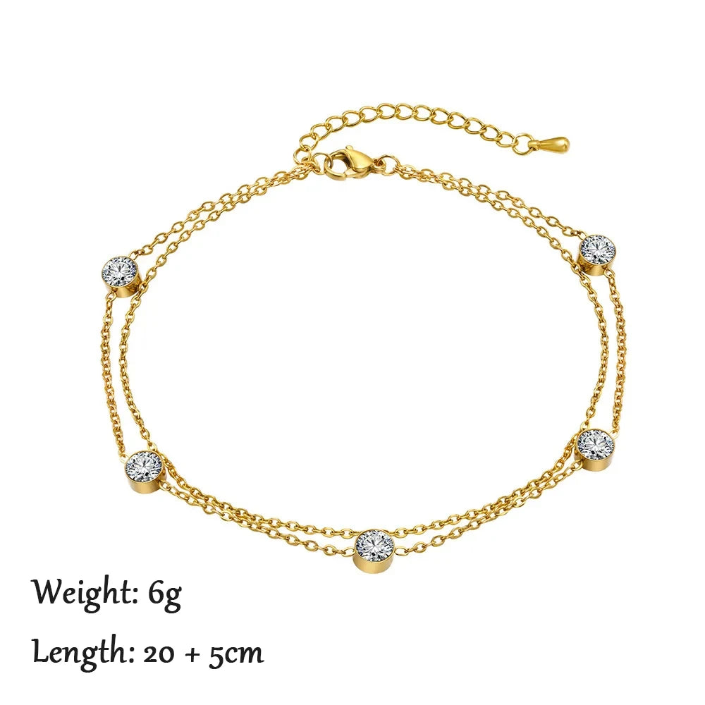 2024 Gold Stainless Steel Layered Anklet for Women