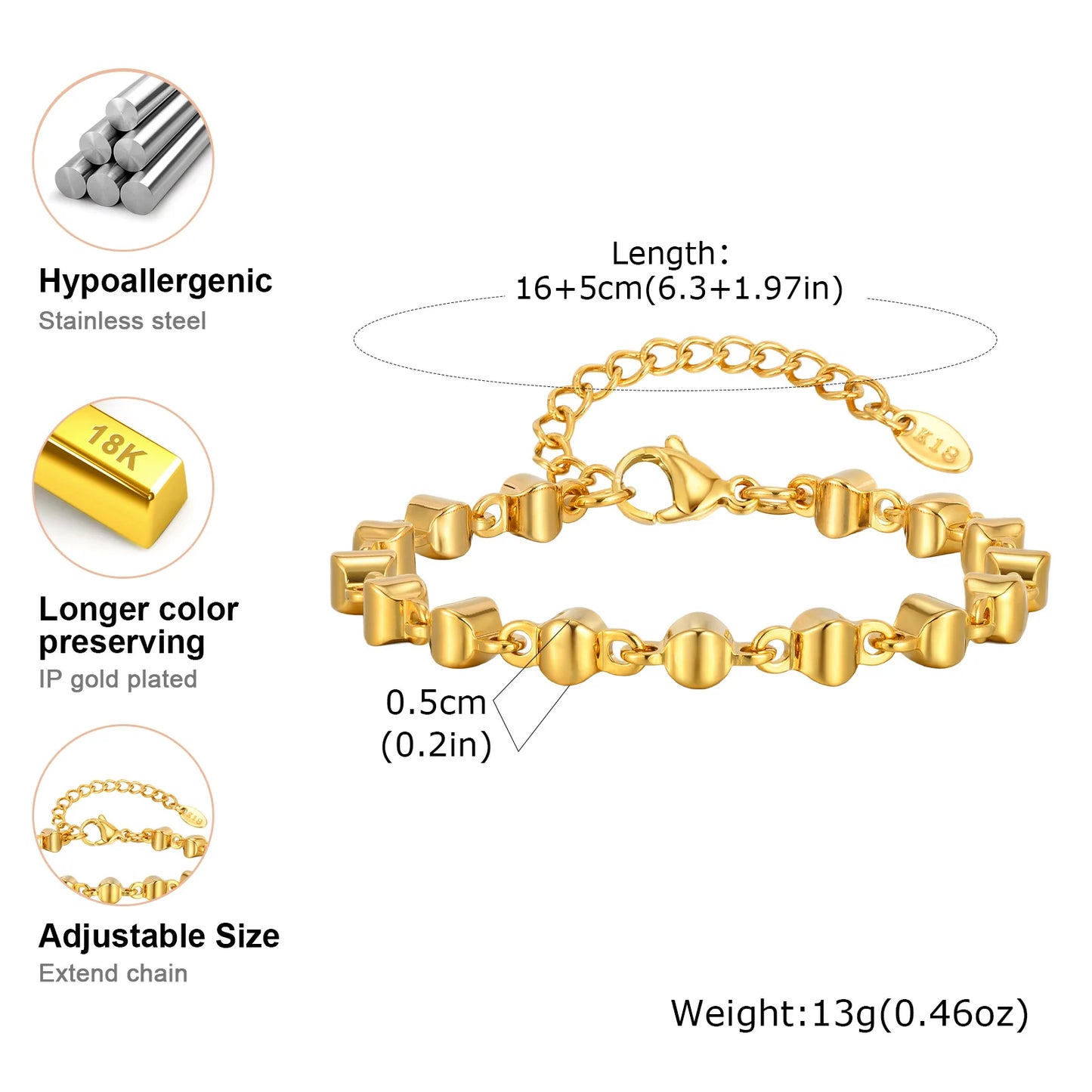 18K Gold-Plated Chunky Stainless Steel Bracelet