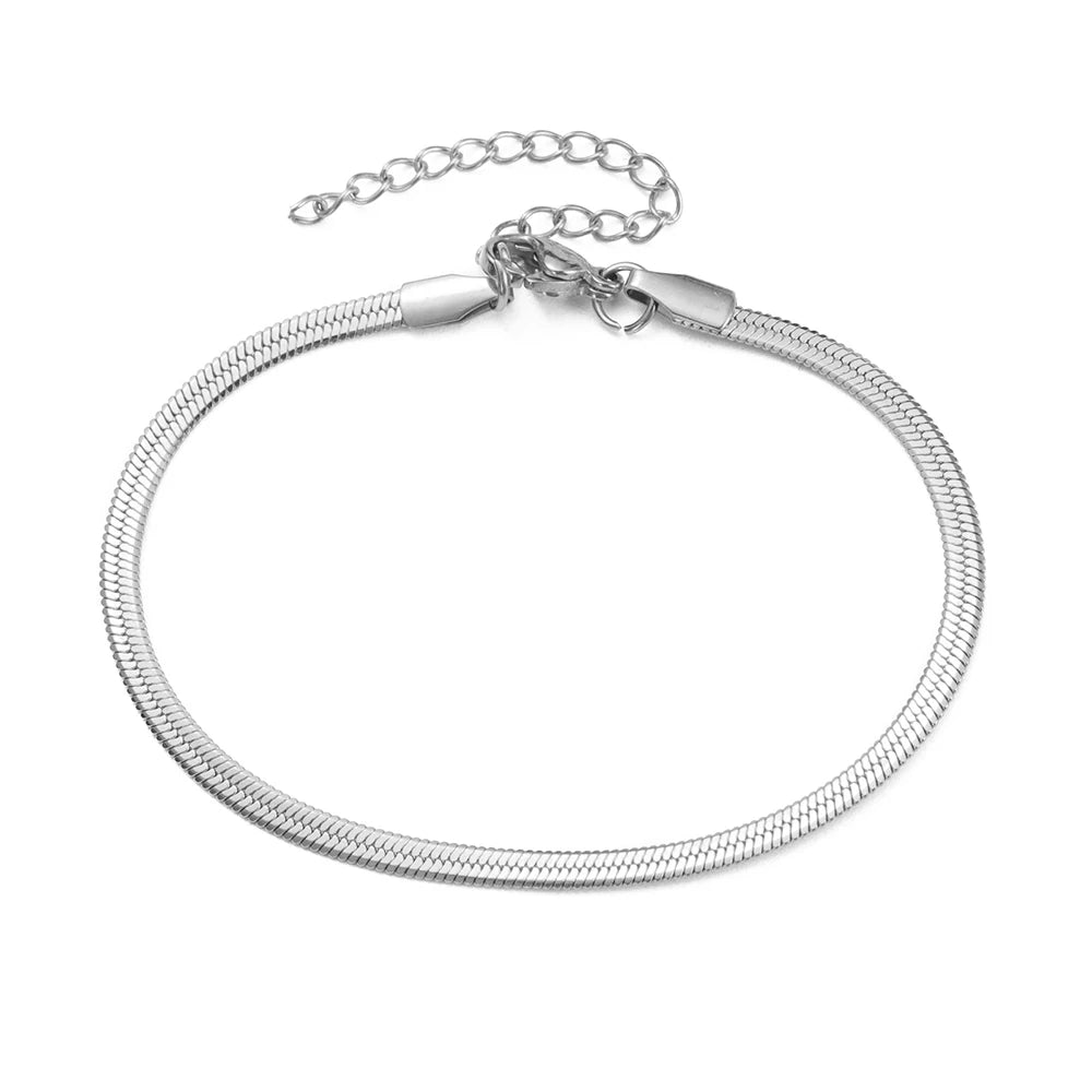 Teamer 3MM Adjustable Snake Chain Anklet, Stainless Steel