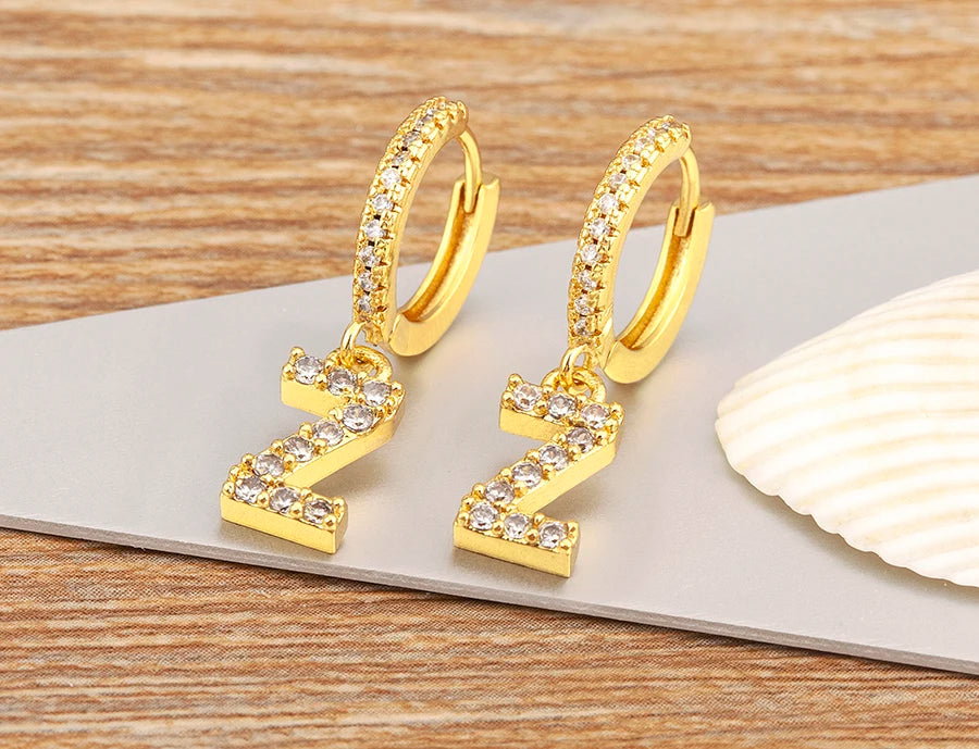 "Gold Zircon Alphabet Hoop Earrings A–Z – Fashion Jewelry Gift