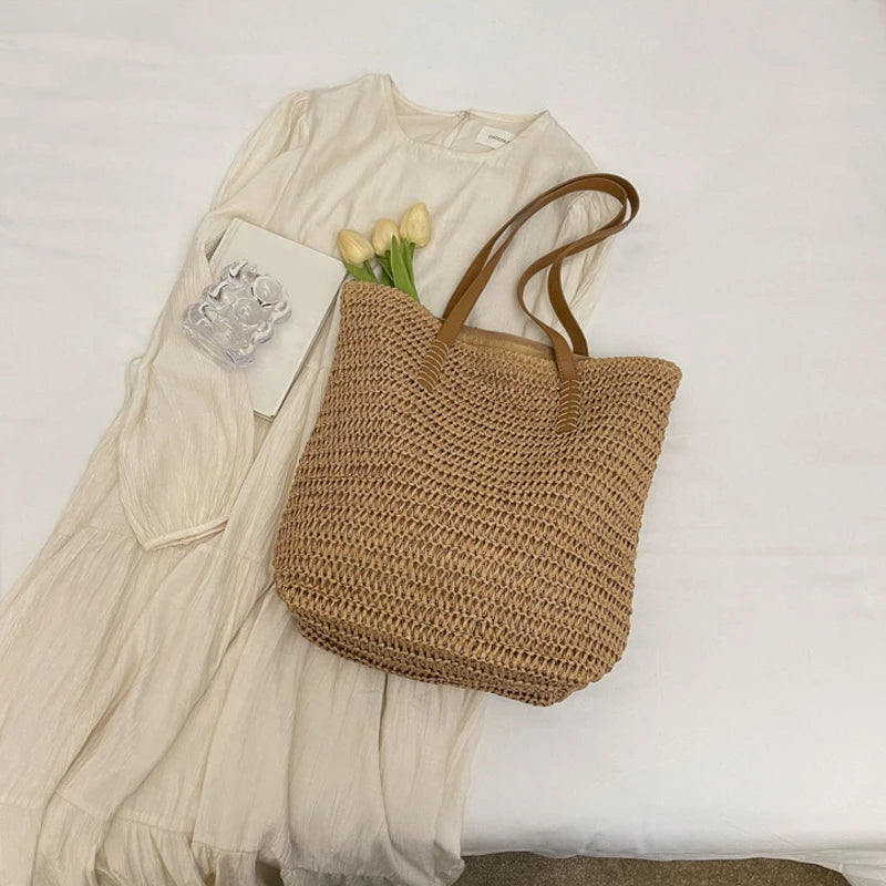 Summer Straw Bucket Bag