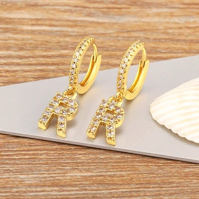 "Gold Zircon Alphabet Hoop Earrings A–Z – Fashion Jewelry Gift