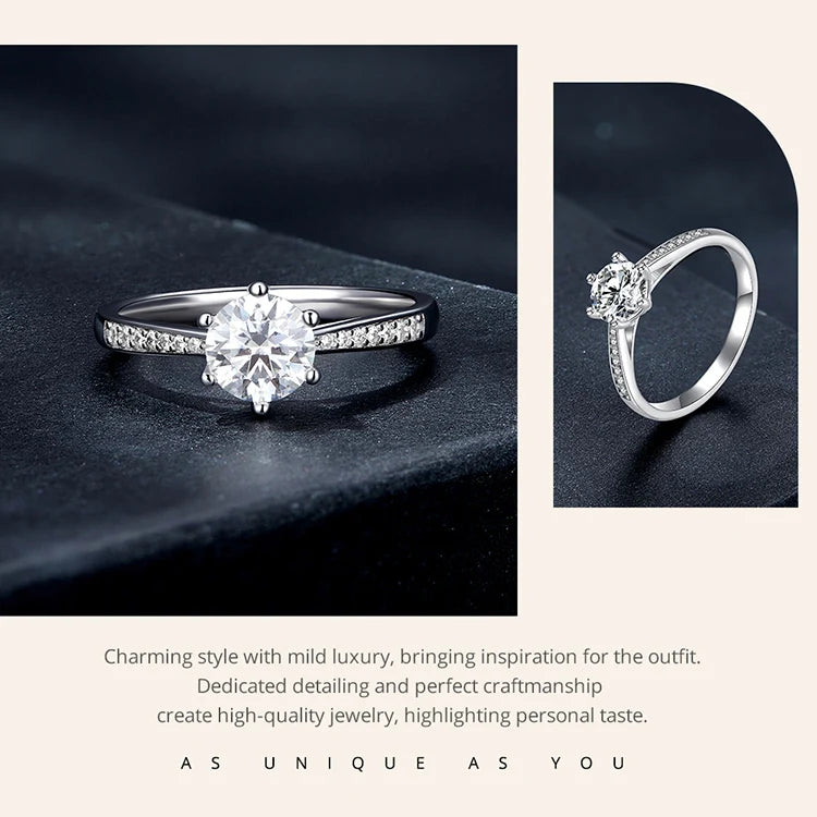 Bamoer Sterling Silver Moissanite Ring with Diamond Accents”