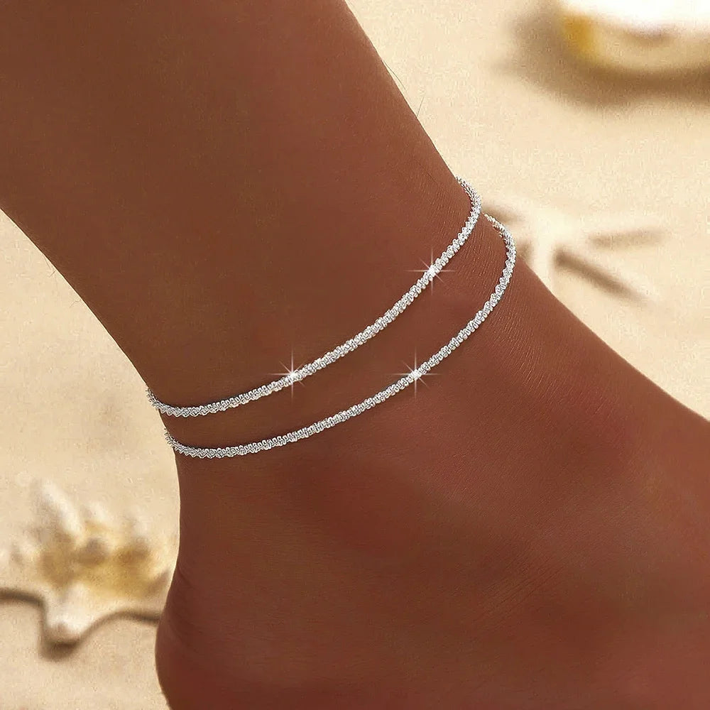 1/2PCS Simple Silver Anklet, Elegant Beach Jewelry