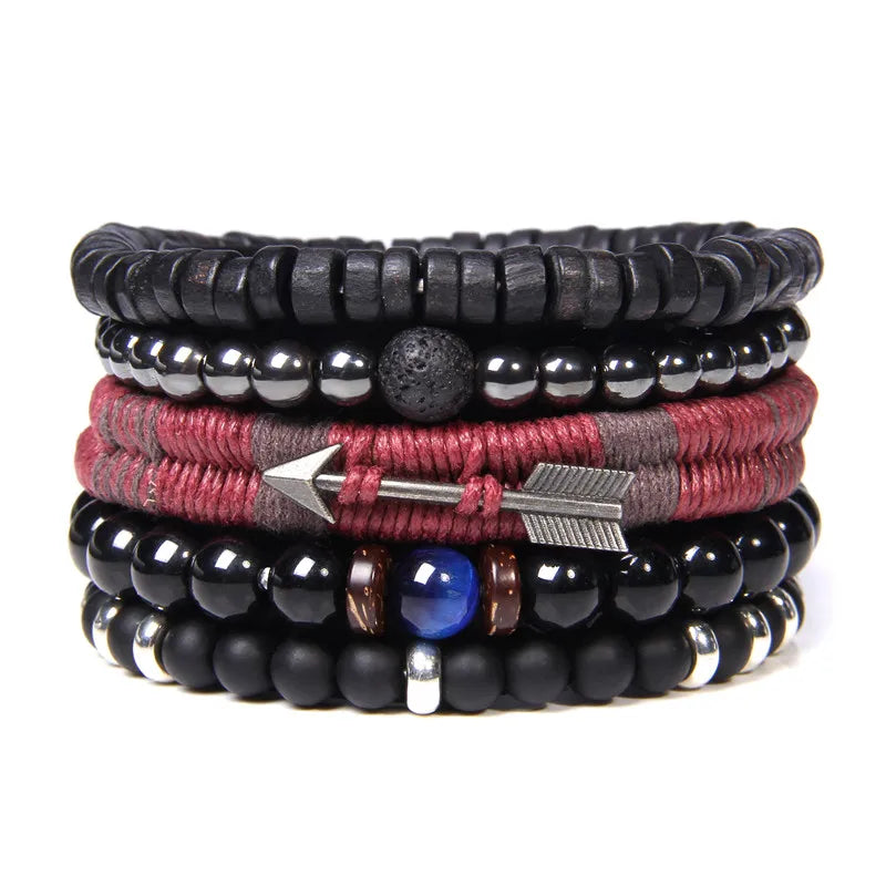 “Men’s Multilayer Wooden Bead Bracelet