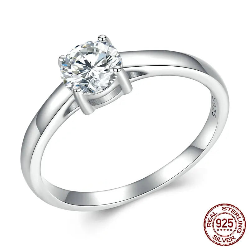 Women’s Moissanite Platinum-Plated Silver Ring