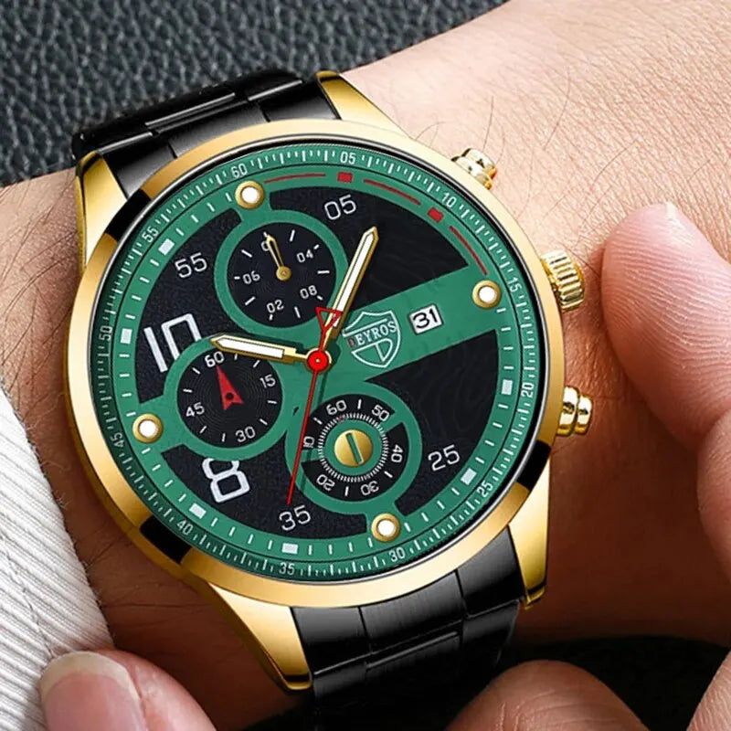 Men's Classic Quartz Watch, Stainless Steel, Calenda