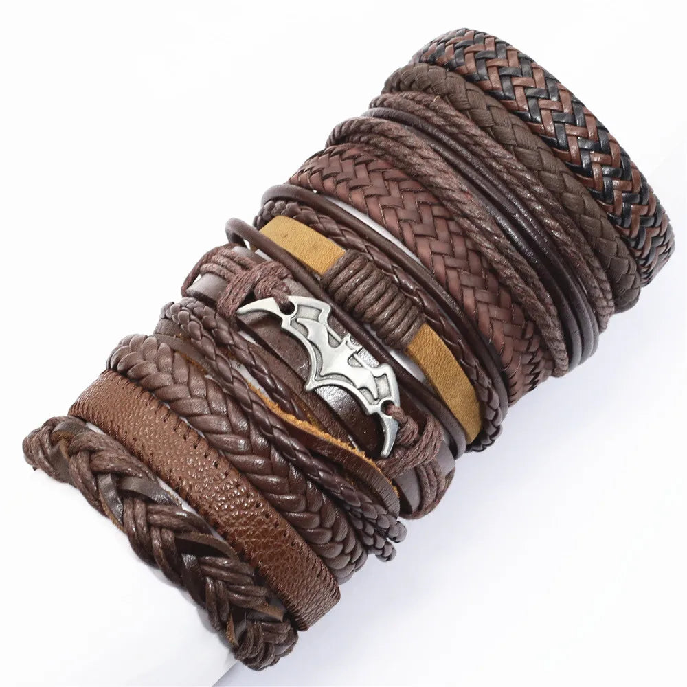 10pcs Black Woven Leather Bracelets Set”