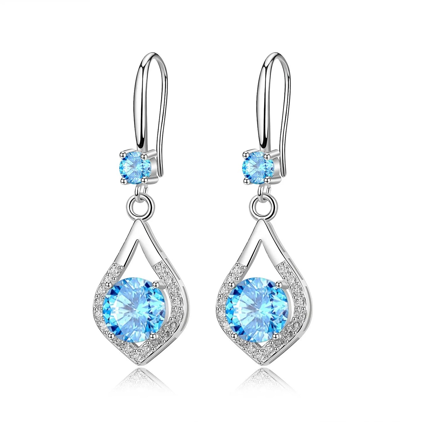 925 Silver Blue Zircon Necklace & Earring Set