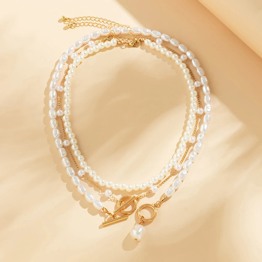 Elegant Pearl Multi-layer Gold Choker Necklace