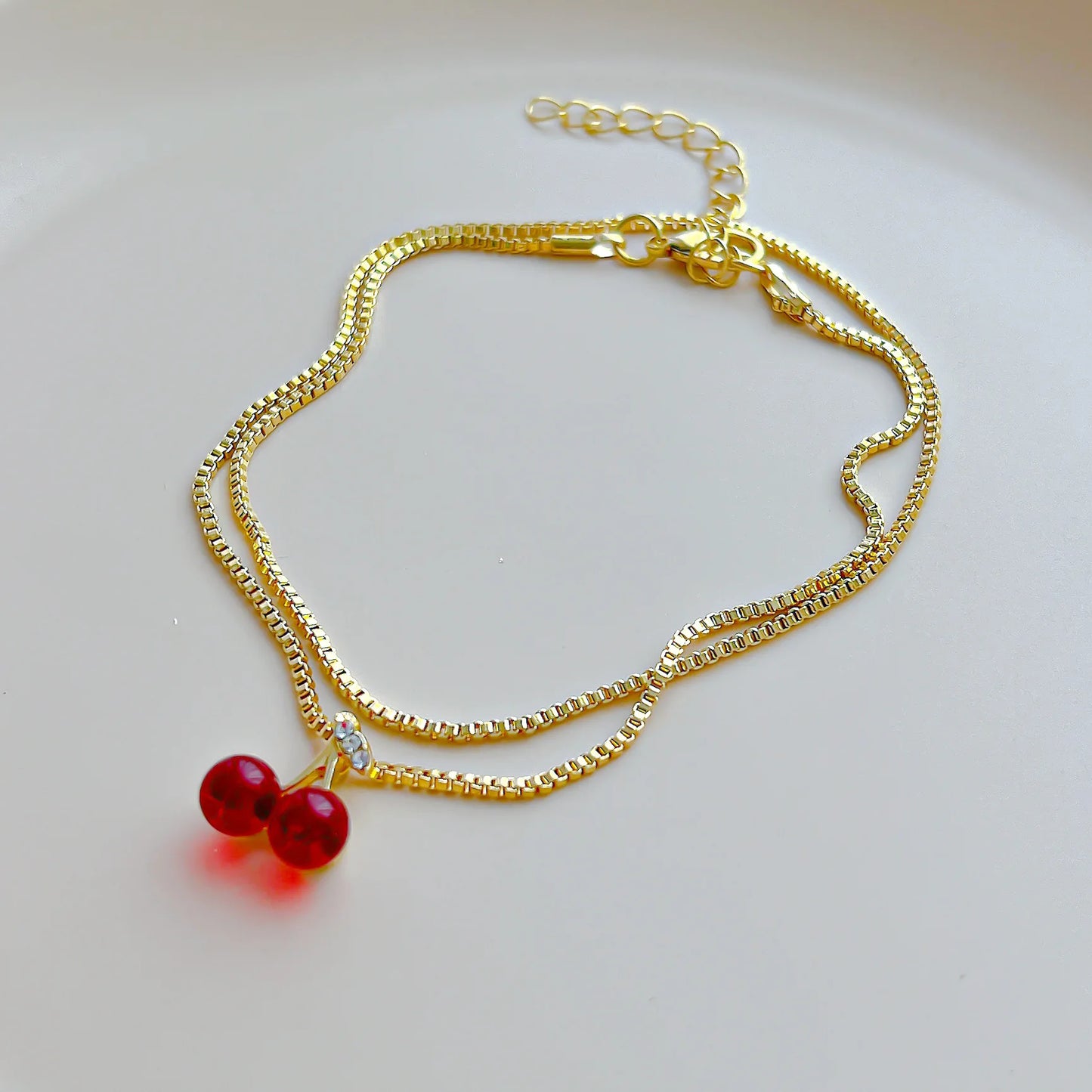 2024 Wine Red Cherry Gold Pendant Necklace