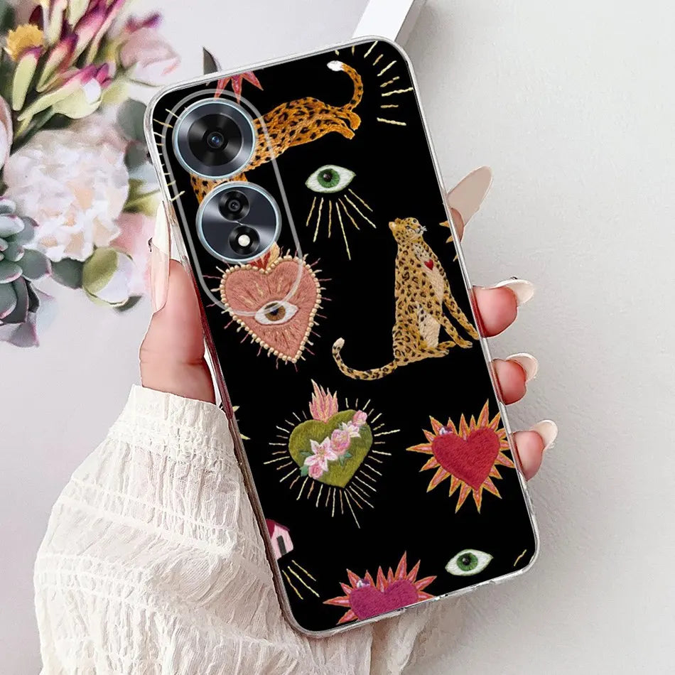 Elegant Floral Cat TPU Cover – OPPO A60