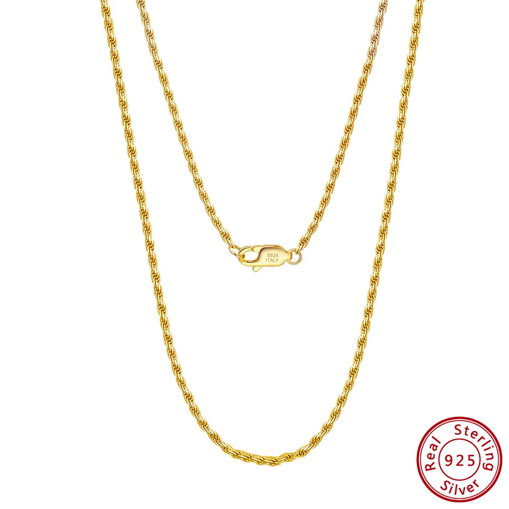 KISS MANDY 925 Silver 18K Gold Diamond-Cut Rope Necklace