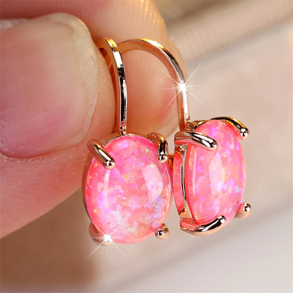 “Oval Opal Hoop Earrings for Women”