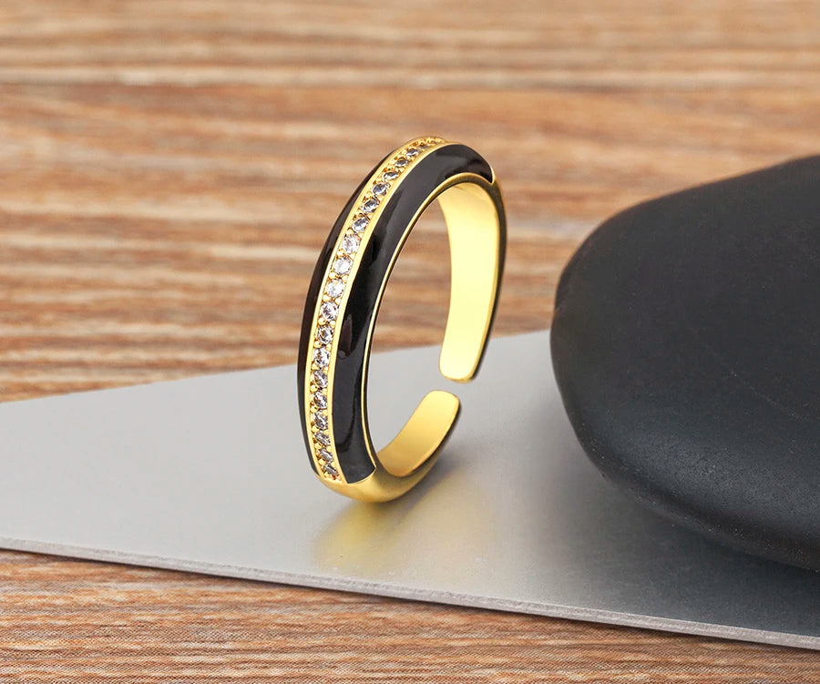 "Gold Plated Zircon C-Shape Ring – Adjustable Women’s Jewelry