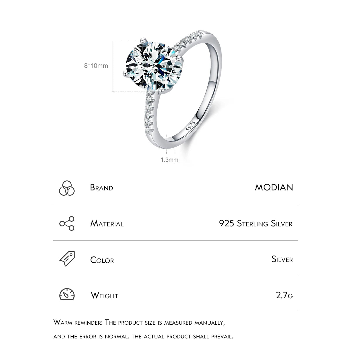 MODIAN 925 Silver Oval Zircon Ring