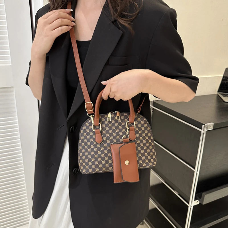 Plaid Print Crossbody with Purse