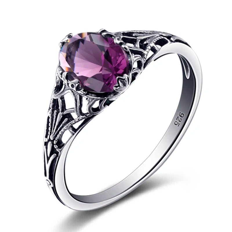 Real 925 Sterling Silver Oval Red Garnet Ring