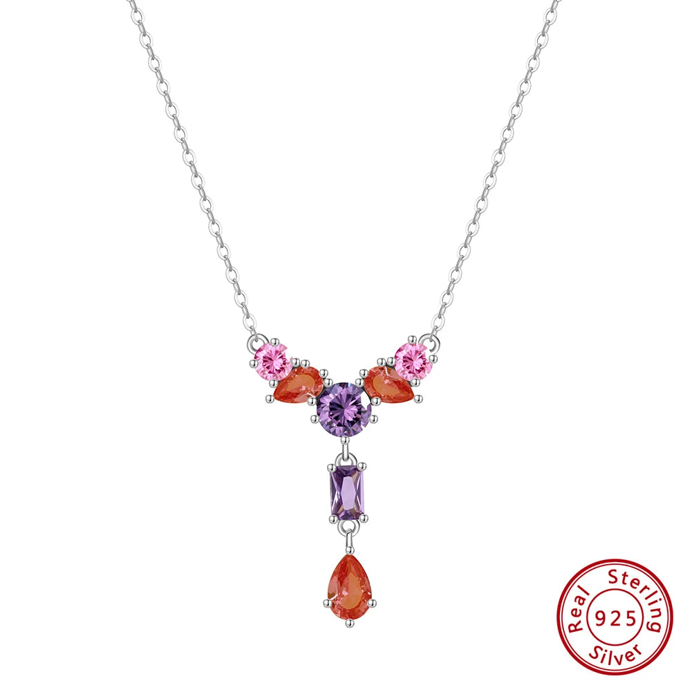 925 Silver Pink, Red & Purple Zirconia Necklace