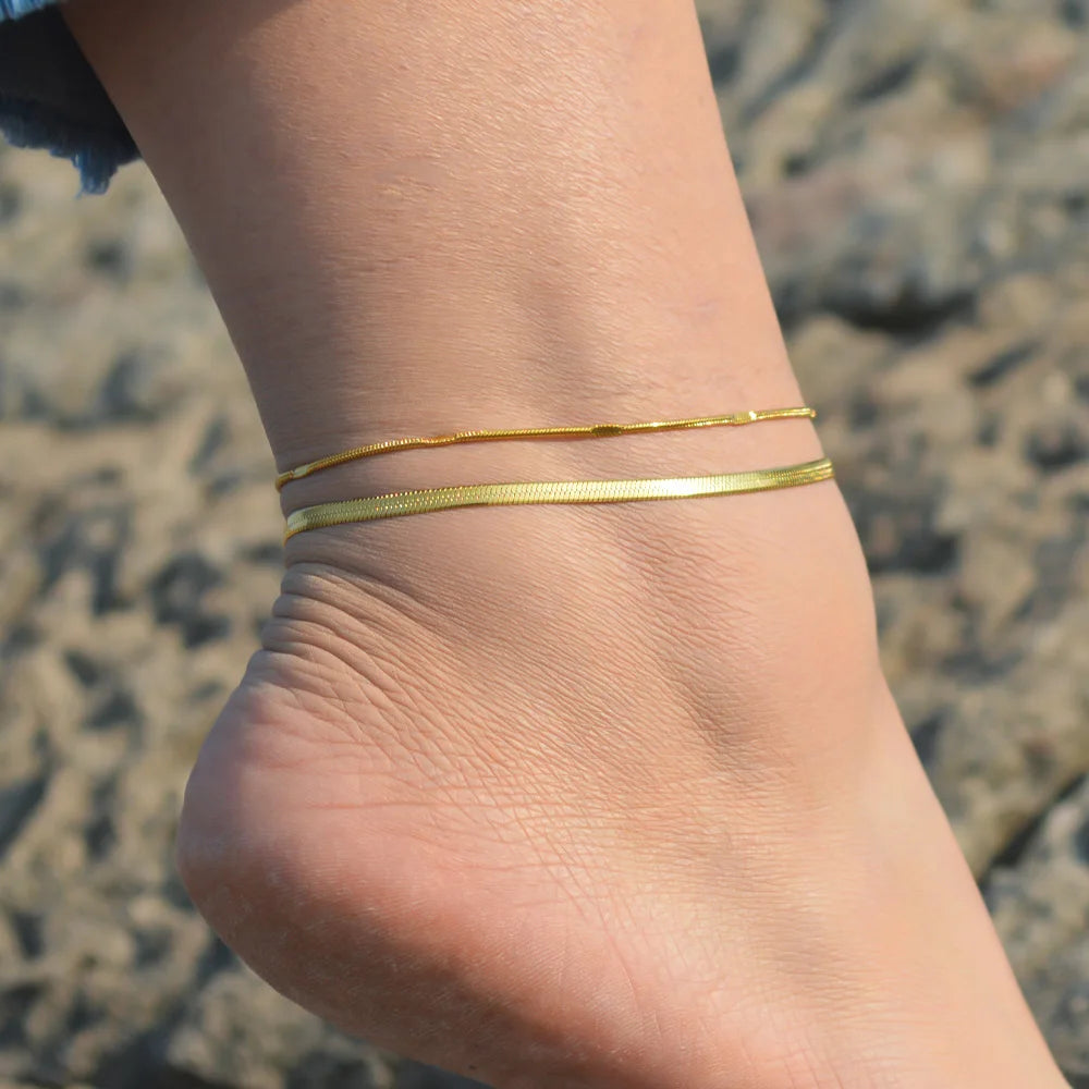 2024 Gold Stainless Steel Layered Anklet for Women